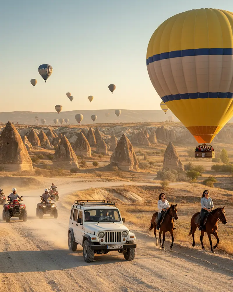 Valles de Capadocia explorados en jeep y globo aerostático al amanecer