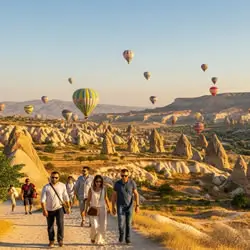 Tourist group exploring Cappadocia on a daily tour