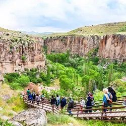 Ihlara Valley in Cappadocia, historic hiking trail surrounded by greenery