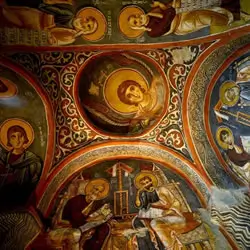 Historic cave church at Göreme Open-Air Museum in Cappadocia, Turkey