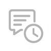 Gray booking policy icon with clock and speech bubble