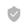 Gray safety icon with shield and checkmark